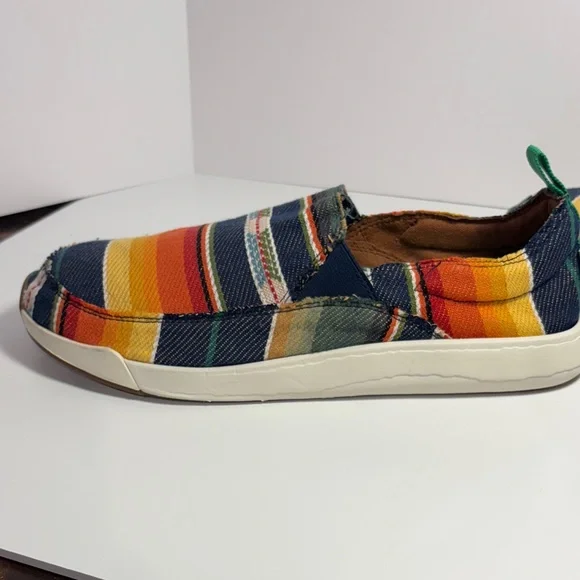 Sanuk Men's Multicolor Striped Canvas Slip-Ons with Green Insole - Picture 8 of 10